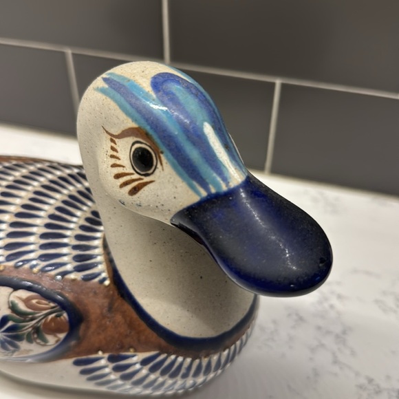 Vintage Mexican Tonala Pottery Duck Mateos Mostado Cobalt Blue Figure Figurine - Picture 3 of 10
